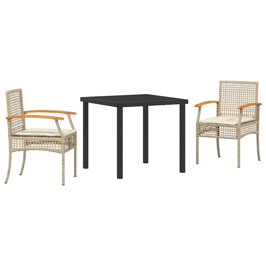 Tuin eettafelset met kussen 3 pcs Beige en zwart Rattan – afbeelding 2