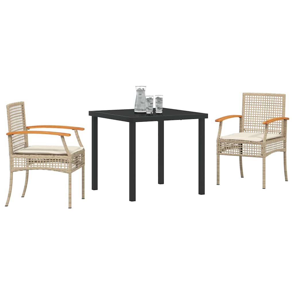 Tuin eettafelset met kussen 3 pcs Beige en zwart Rattan – afbeelding 3