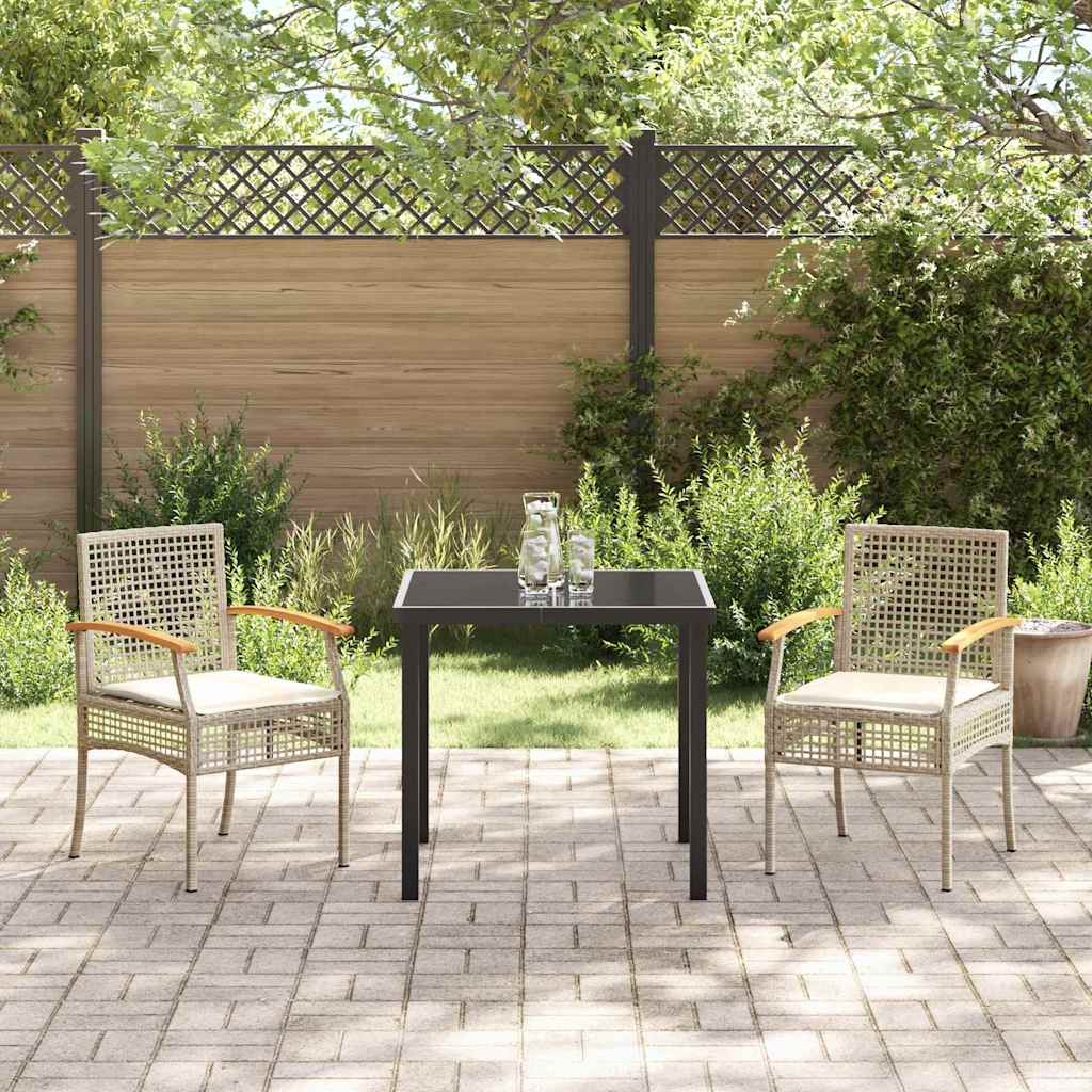 Tuin eettafelset met kussen 3 pcs Beige en zwart Rattan – afbeelding 4