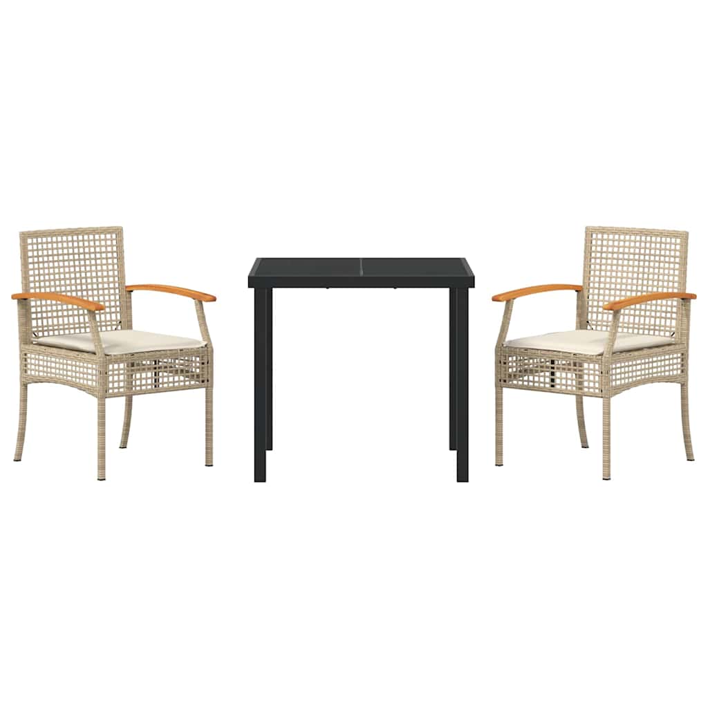 Tuin eettafelset met kussen 3 pcs Beige en zwart Rattan – afbeelding 7