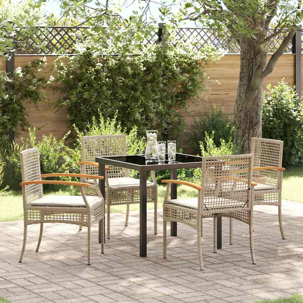 Tuin eettafelset met kussen 5 pcs Beige en zwart Rattan – afbeelding 1