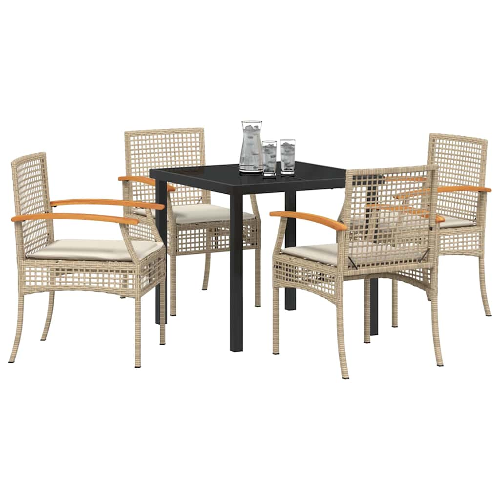 Tuin eettafelset met kussen 5 pcs Beige en zwart Rattan – afbeelding 3