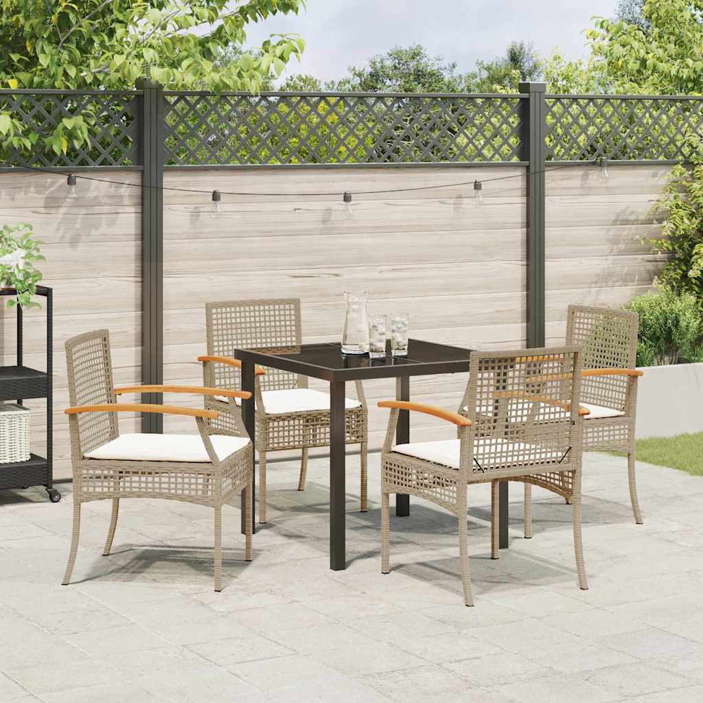 Tuin eettafelset met kussen 5 pcs Beige en zwart Rattan – afbeelding 4