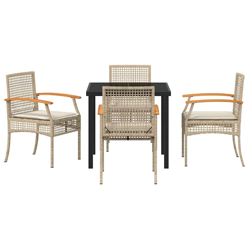 Tuin eettafelset met kussen 5 pcs Beige en zwart Rattan – afbeelding 7