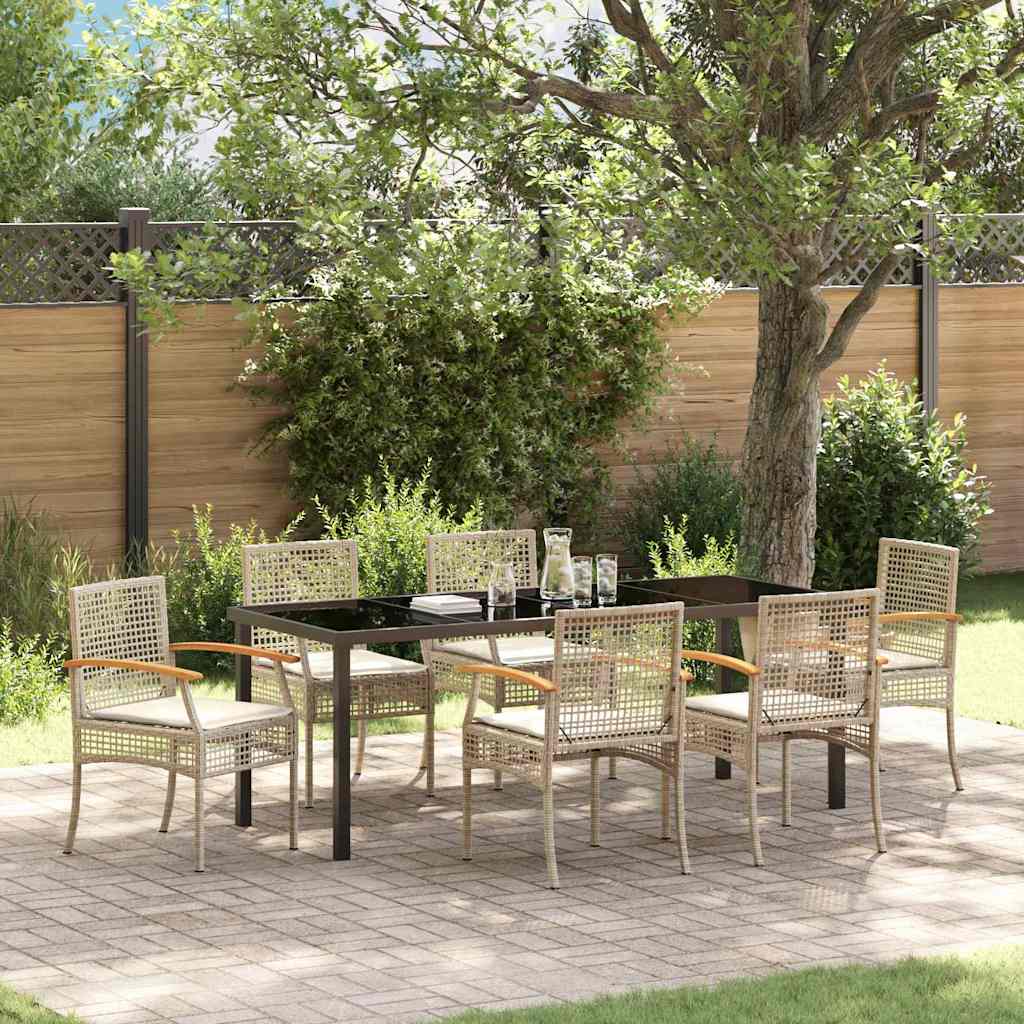 Tuin eettafelset met kussen 7 pcs Beige en zwart Rattan – afbeelding 1