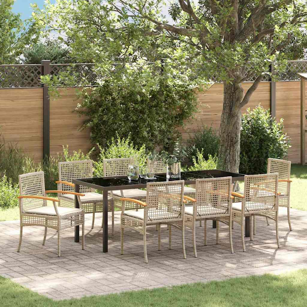 Tuin eettafelset met kussen 9 pcs Beige en zwart Rattan – afbeelding 1