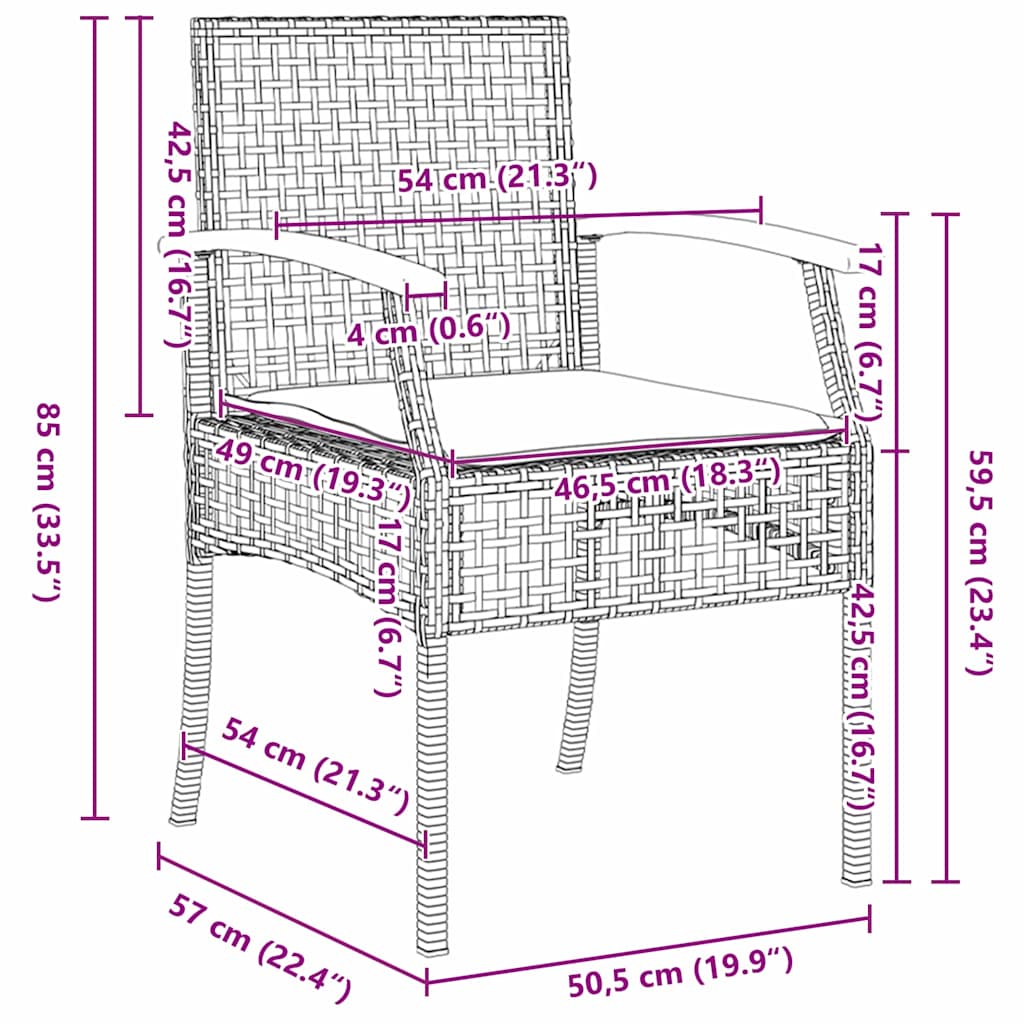 Tuin eettafelset met kussen 9 pcs Beige en zwart Rattan – afbeelding 10