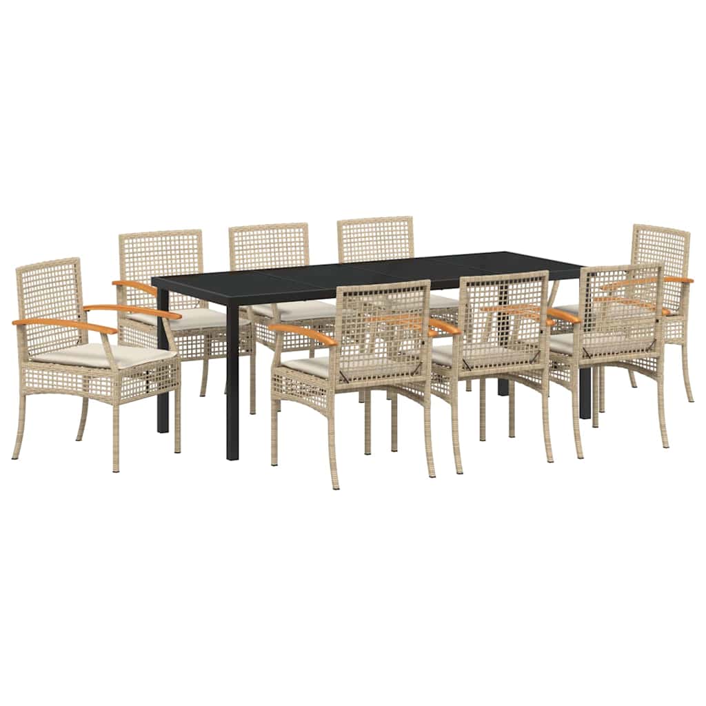 Tuin eettafelset met kussen 9 pcs Beige en zwart Rattan – afbeelding 2