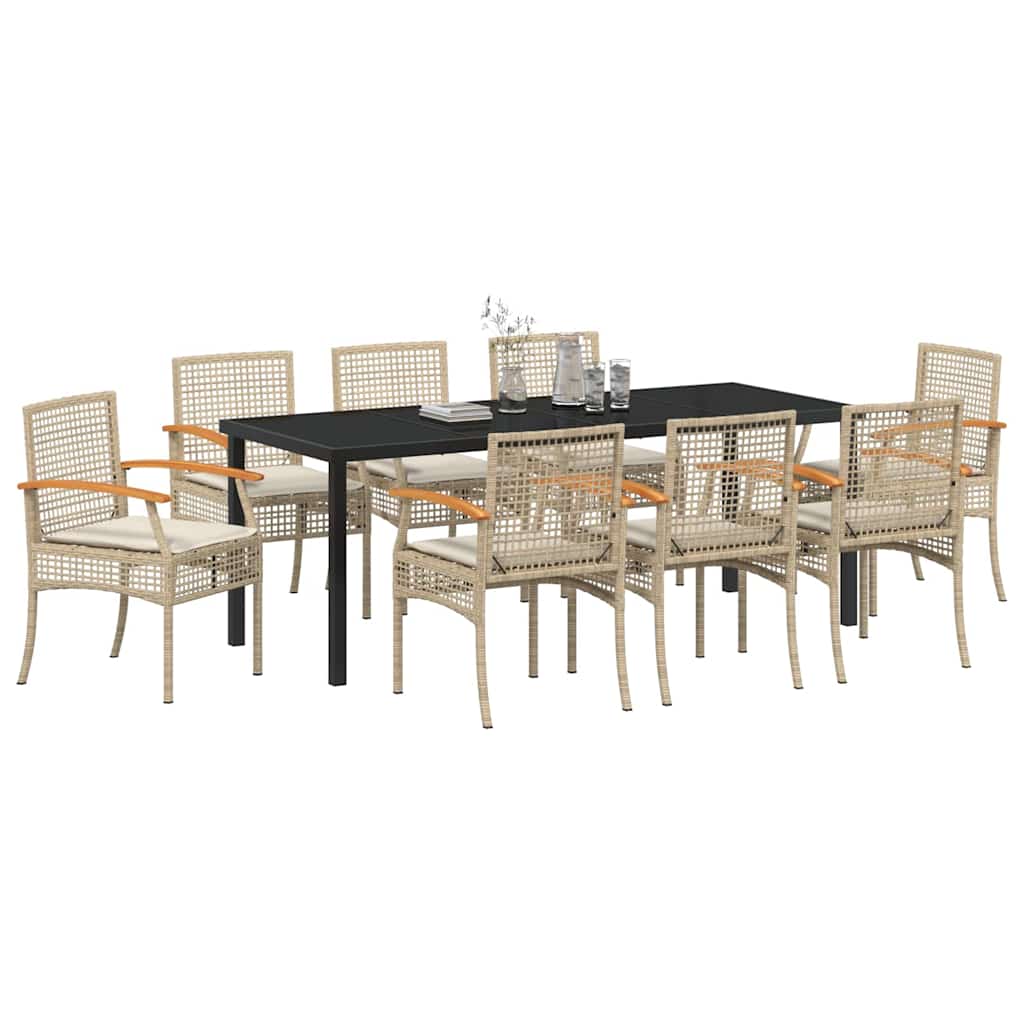 Tuin eettafelset met kussen 9 pcs Beige en zwart Rattan – afbeelding 3