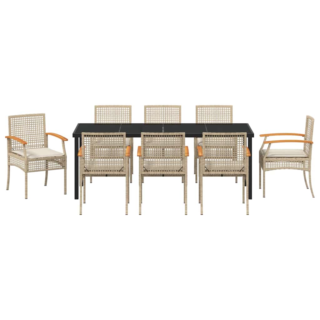 Tuin eettafelset met kussen 9 pcs Beige en zwart Rattan – afbeelding 7