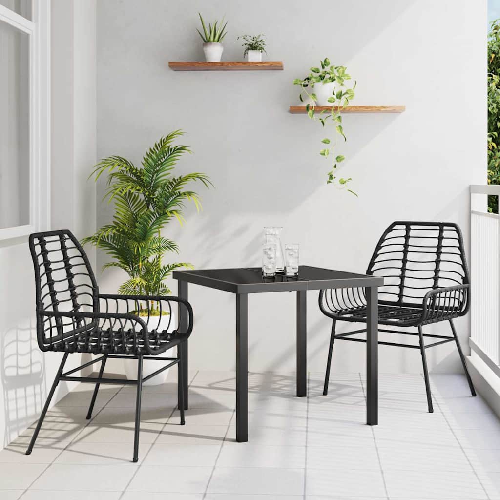 Tuin eettafelset 3 pcs Zwart poly rattan – afbeelding 1