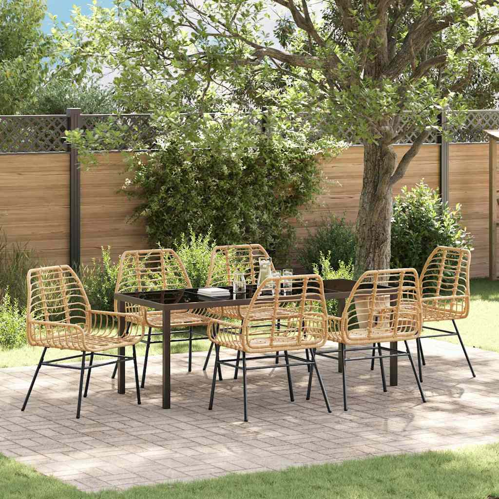 Tuin eettafelset 7 pcs Bruin poly rattan – afbeelding 1