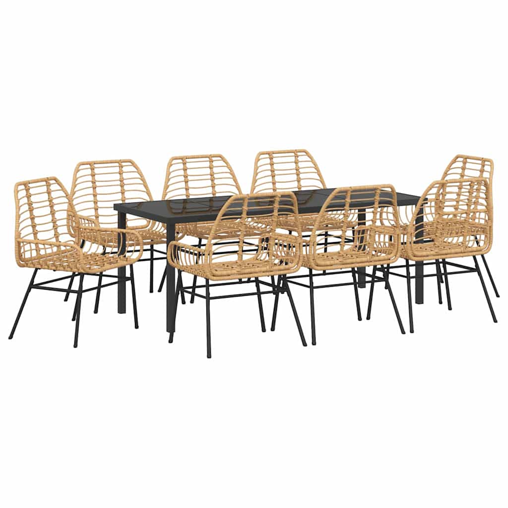 Tuin eettafelset 9 pcs Bruin poly rattan – afbeelding 2