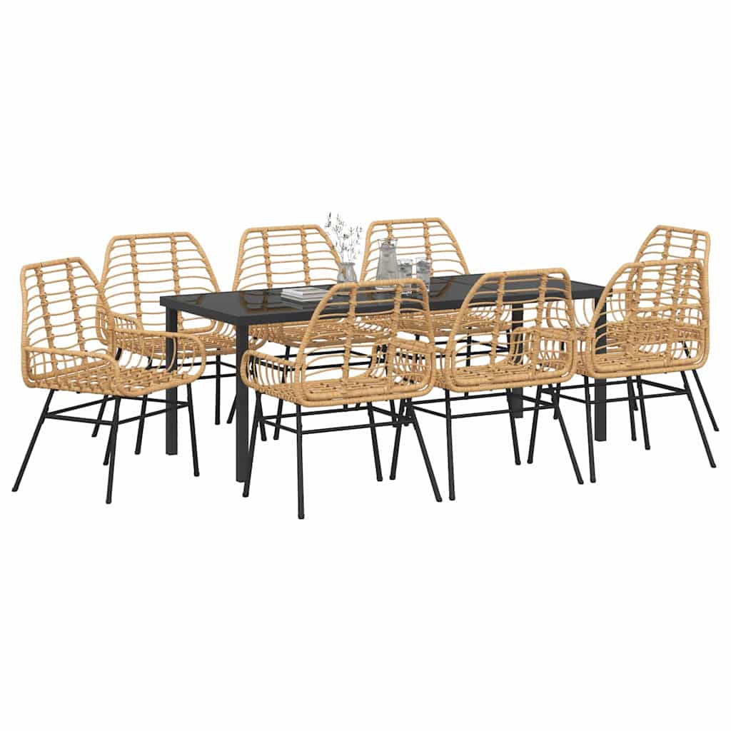 Tuin eettafelset 9 pcs Bruin poly rattan – afbeelding 3