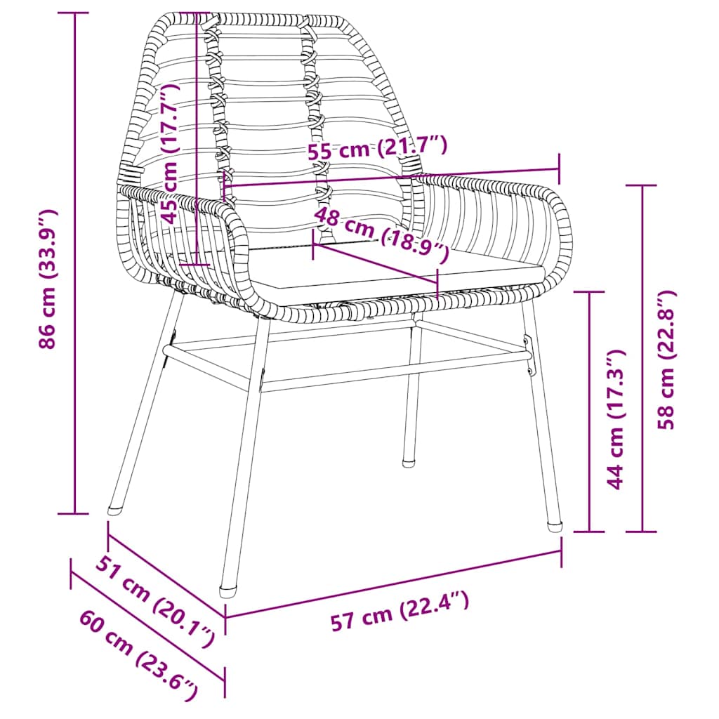 Tuin eettafelset 3 pcs Bruin poly rattan – afbeelding 10