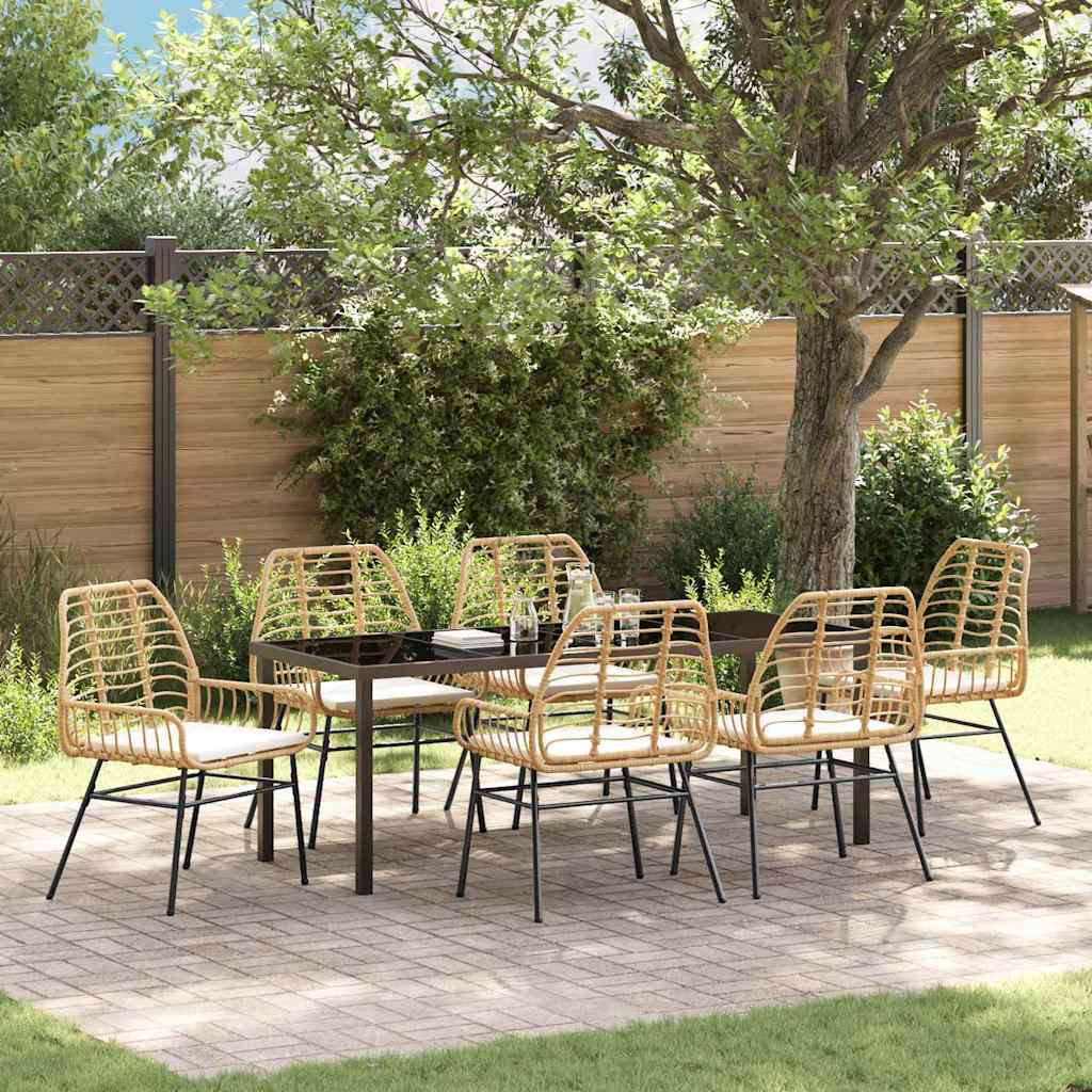 Tuin eettafelset 7 pcs Bruin poly rattan – afbeelding 1