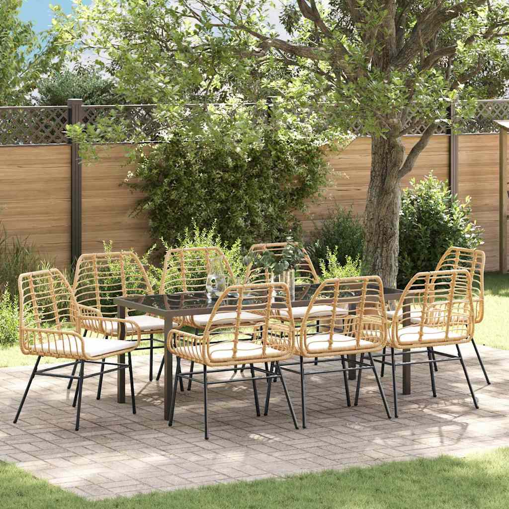 Tuin eettafelset 9 pcs Bruin poly rattan – afbeelding 1