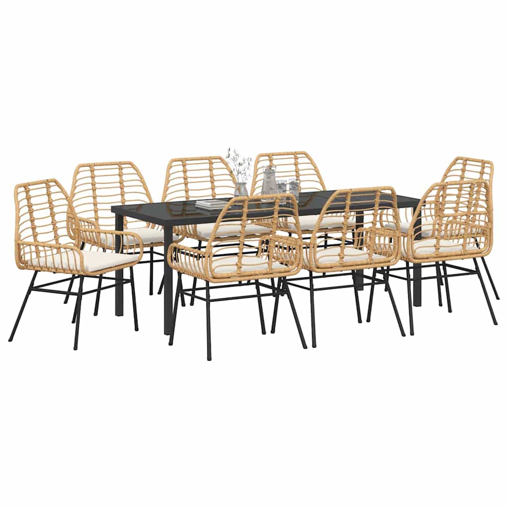 Tuin eettafelset 9 pcs Bruin poly rattan – afbeelding 3