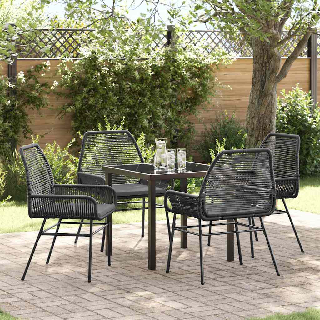 Tuin eettafelset met kussen 5 pcs Zwart poly rattan – afbeelding 1