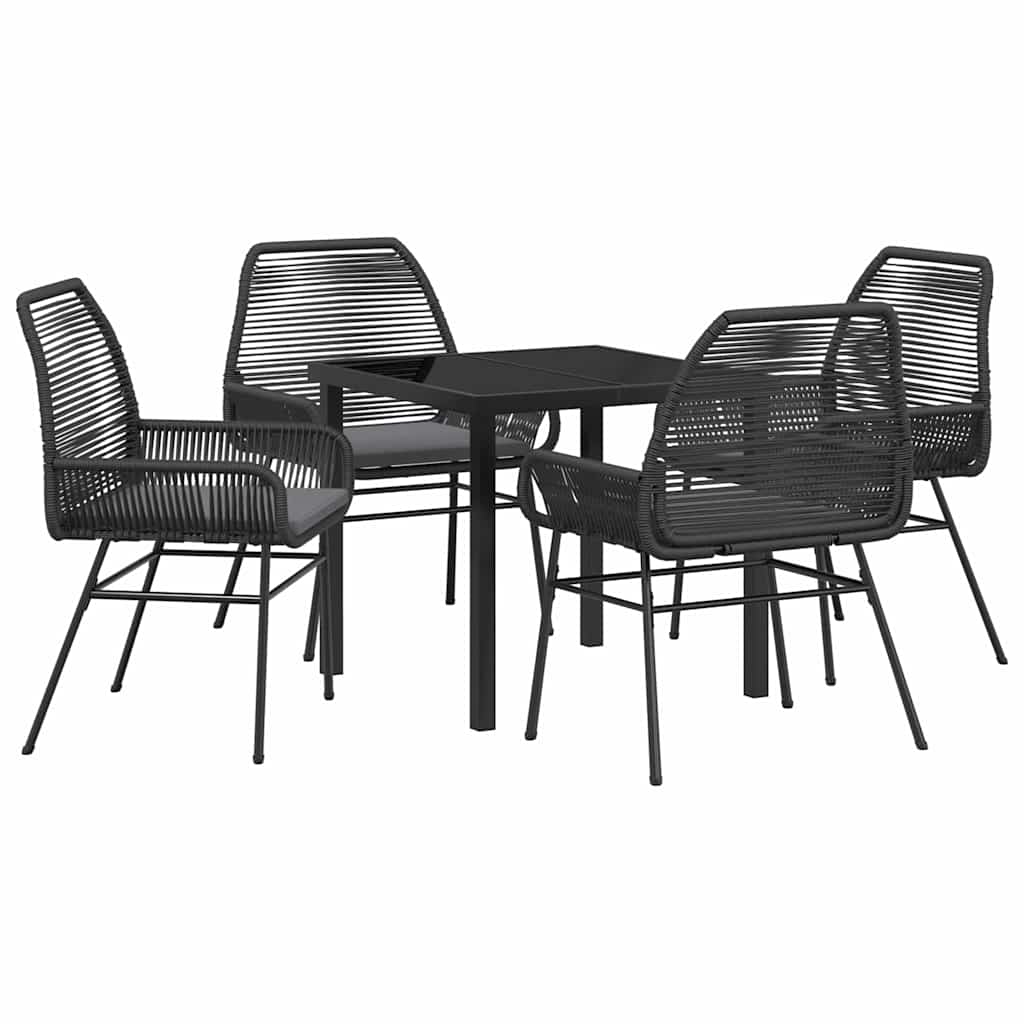 Tuin eettafelset met kussen 5 pcs Zwart poly rattan – afbeelding 2