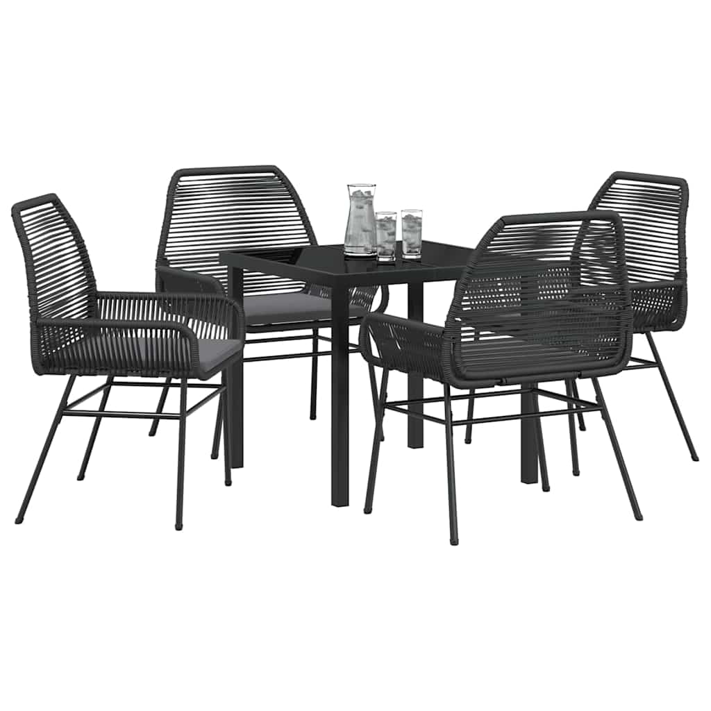 Tuin eettafelset met kussen 5 pcs Zwart poly rattan – afbeelding 3