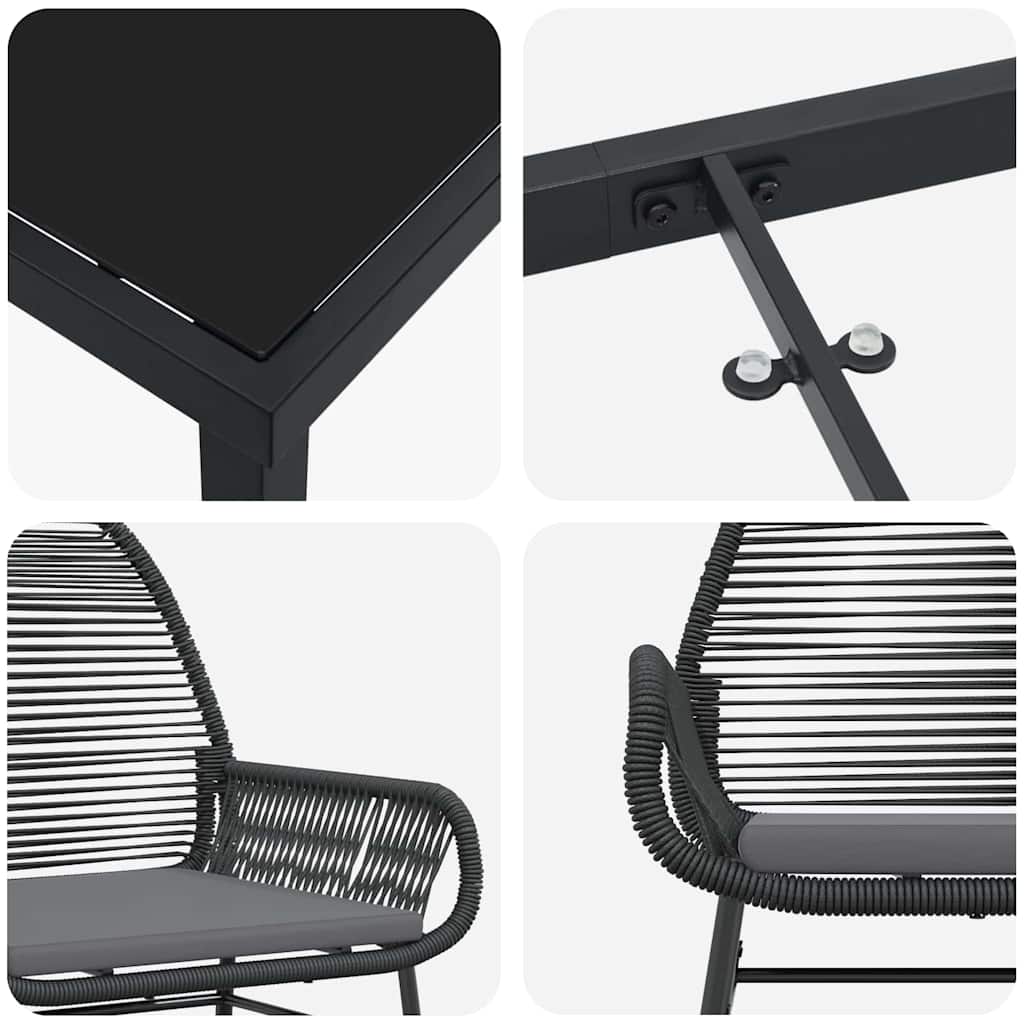 Tuin eettafelset met kussen 5 pcs Zwart poly rattan – afbeelding 9