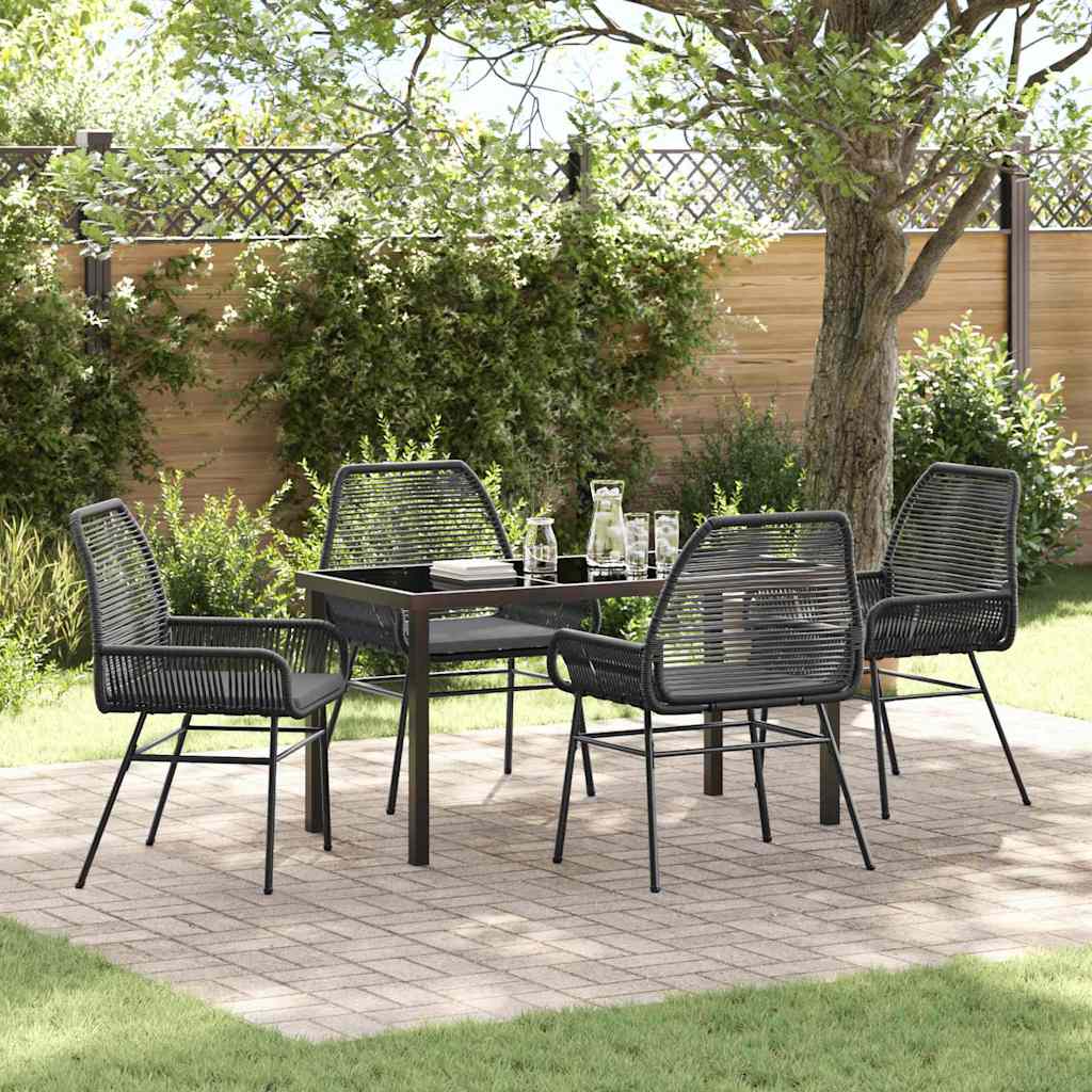 Tuin eettafelset met kussen 5 pcs Zwart poly rattan