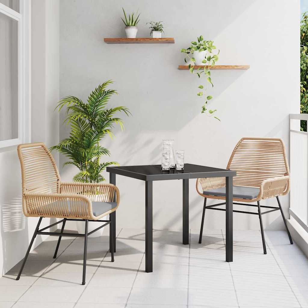 Tuin eettafelset met kussen 3 pcs Bruin poly rattan – afbeelding 1