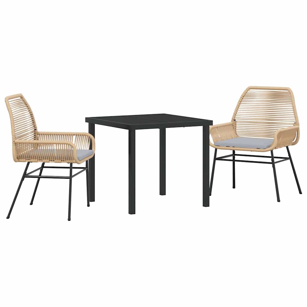 Tuin eettafelset met kussen 3 pcs Bruin poly rattan – afbeelding 2