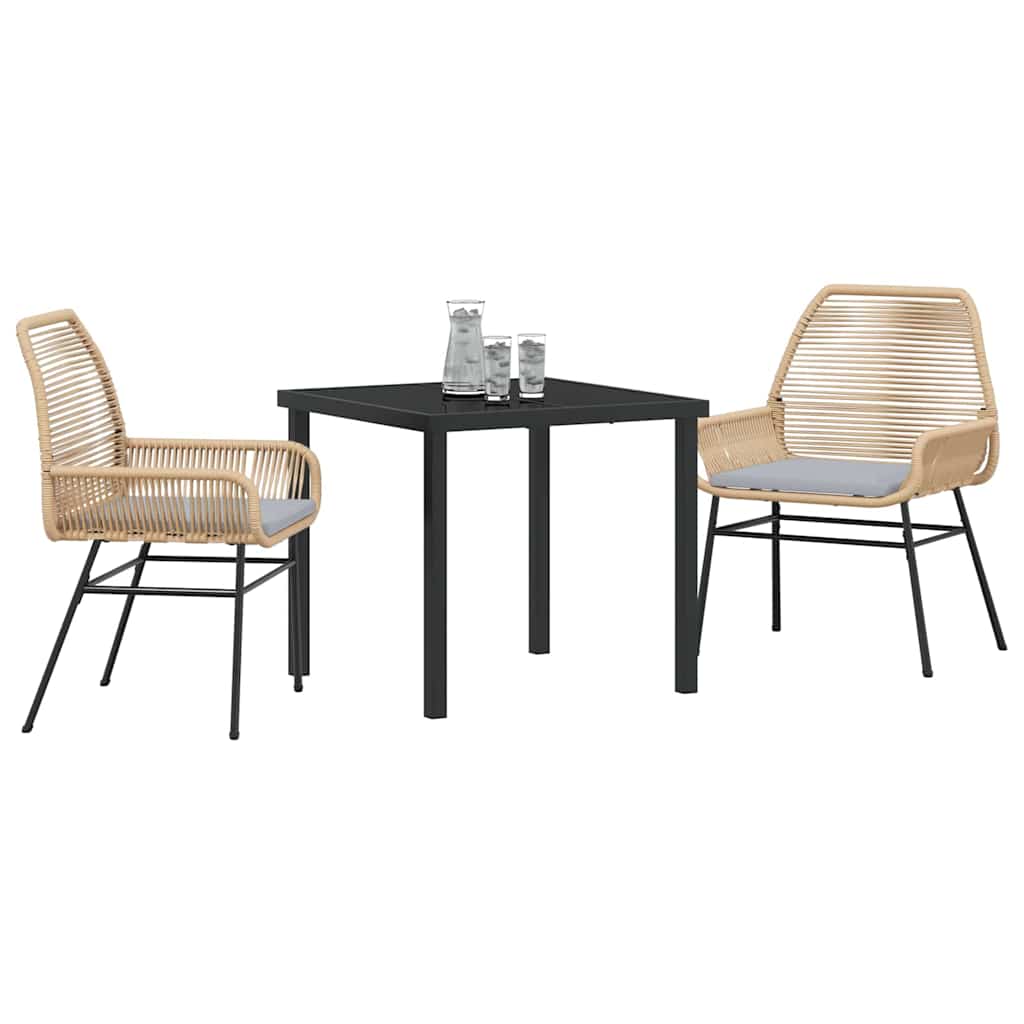 Tuin eettafelset met kussen 3 pcs Bruin poly rattan – afbeelding 3