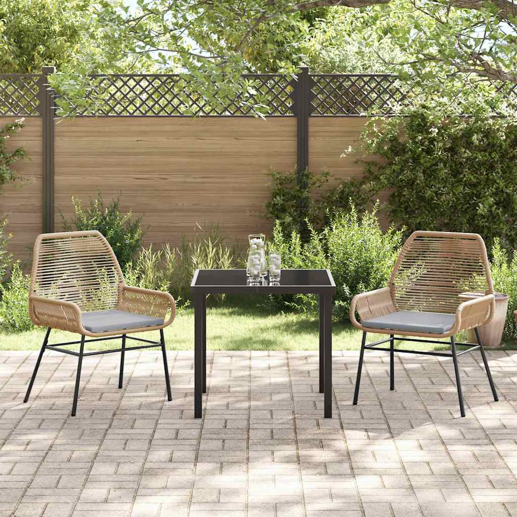 Tuin eettafelset met kussen 3 pcs Bruin poly rattan – afbeelding 4