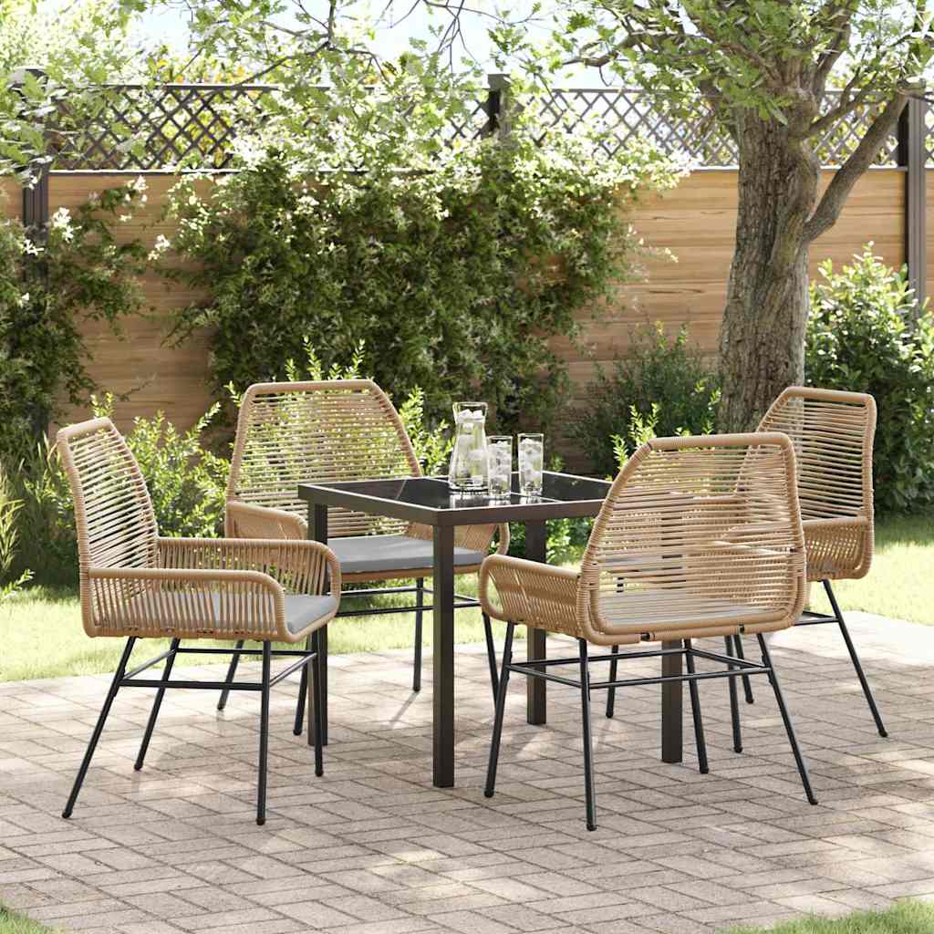Tuin eettafelset met kussen 5 pcs Bruin poly rattan – afbeelding 1