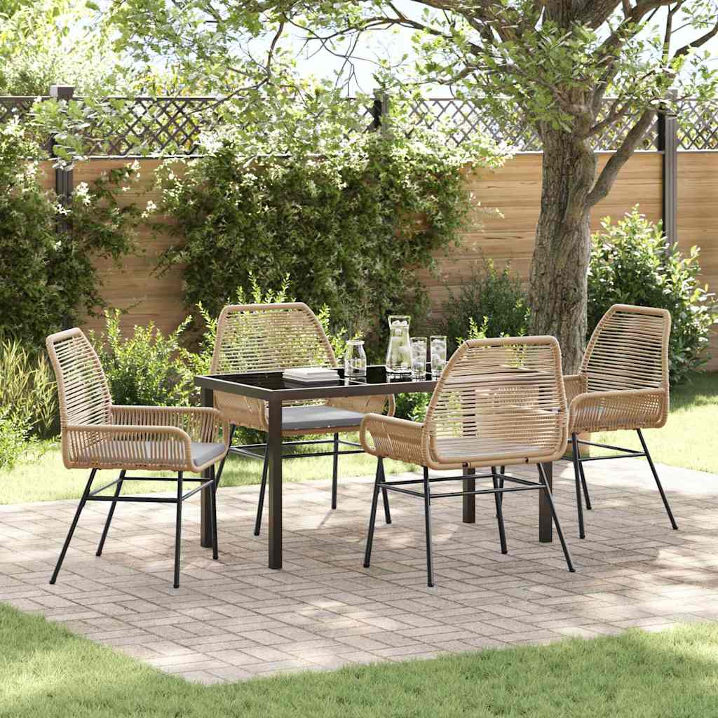 Tuin eettafelset met kussen 5 pcs Bruin poly rattan – afbeelding 1