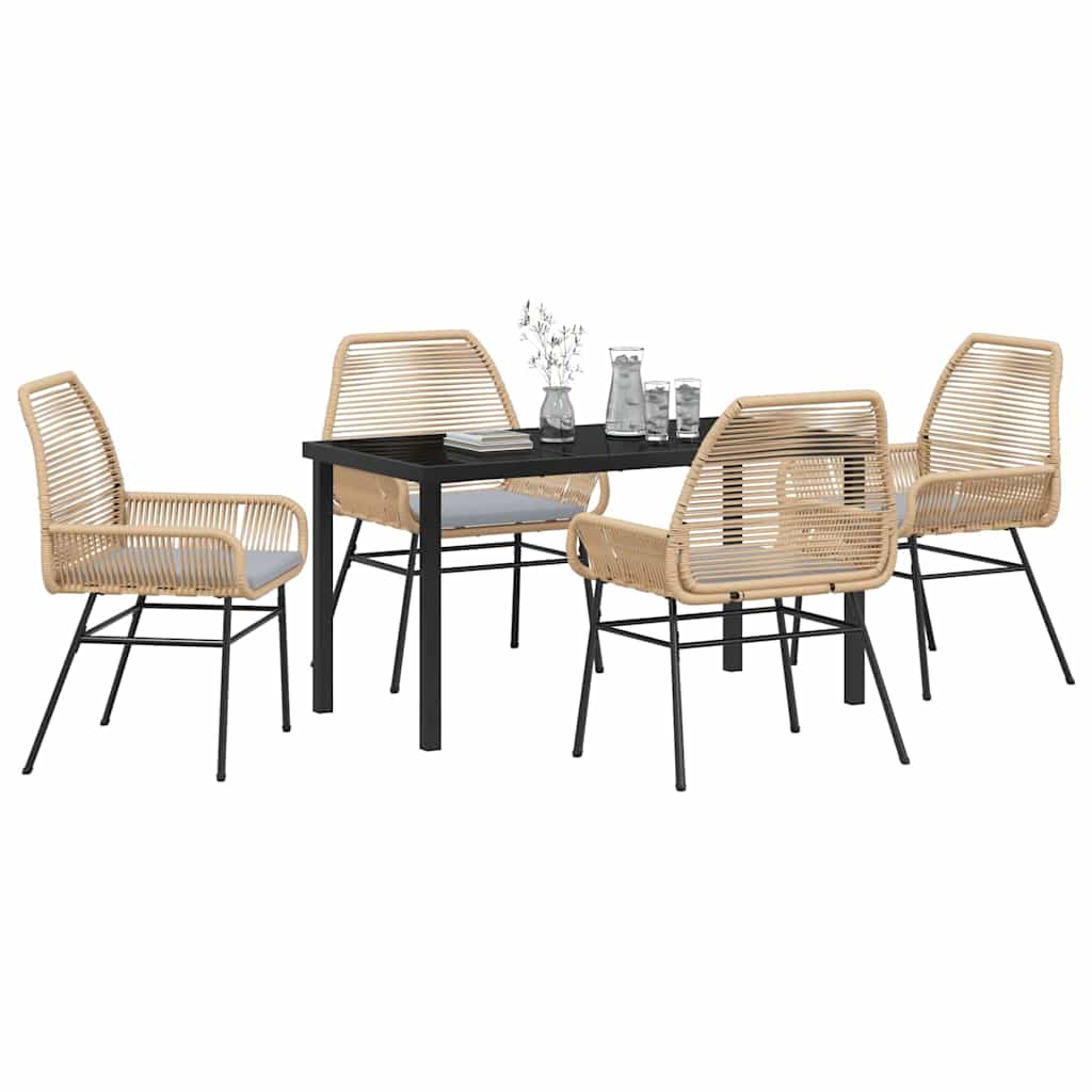 Tuin eettafelset met kussen 5 pcs Bruin poly rattan – afbeelding 3