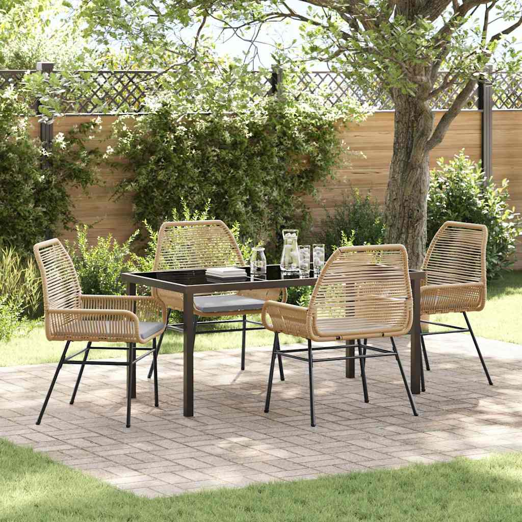 Tuin eettafelset met kussen 5 pcs Bruin poly rattan – afbeelding 1