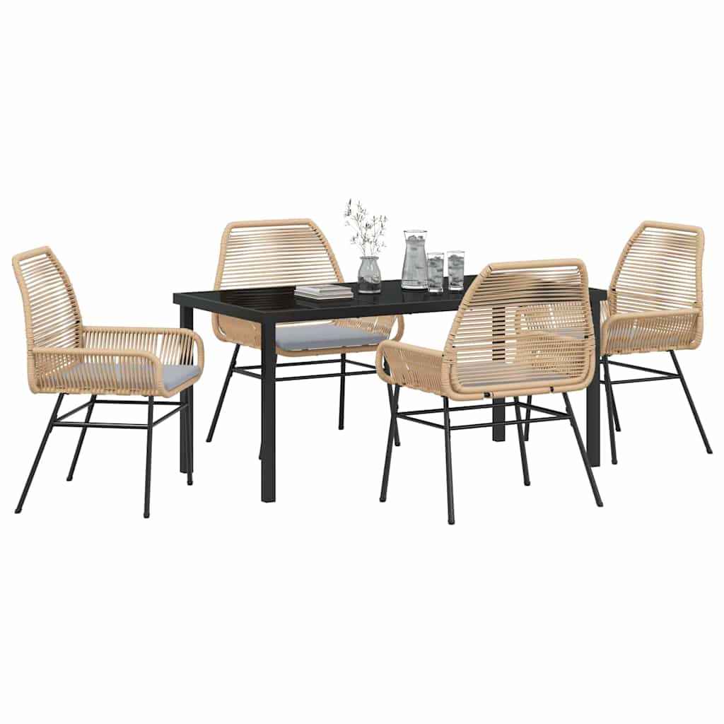 Tuin eettafelset met kussen 5 pcs Bruin poly rattan – afbeelding 3