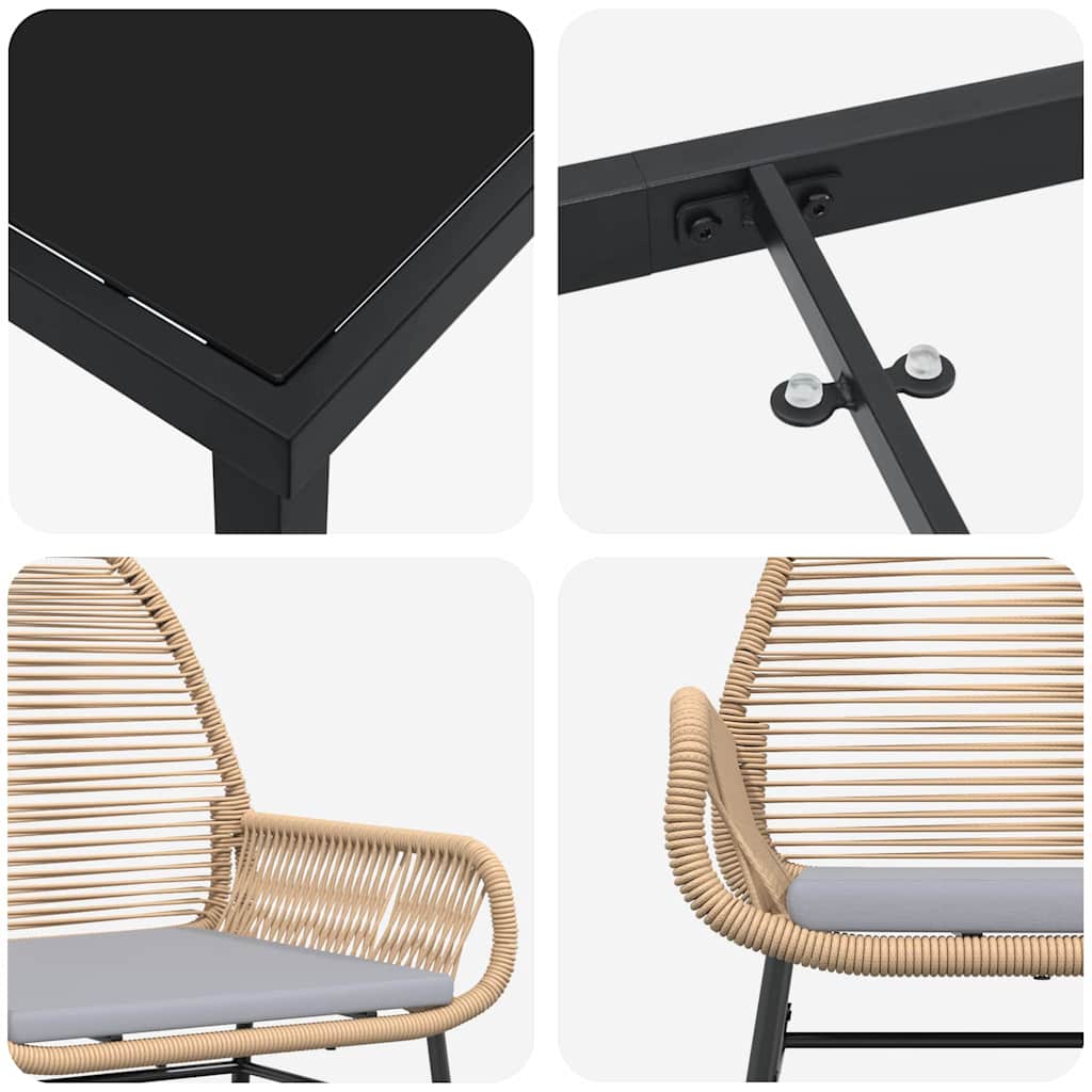 Tuin eettafelset met kussen 5 pcs Bruin poly rattan – afbeelding 9