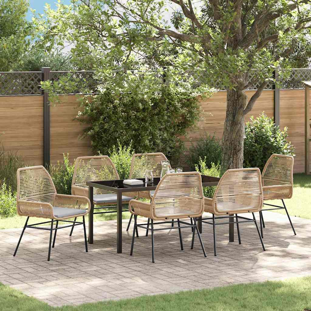 Tuin eettafelset met kussen 7 pcs Bruin poly rattan – afbeelding 1