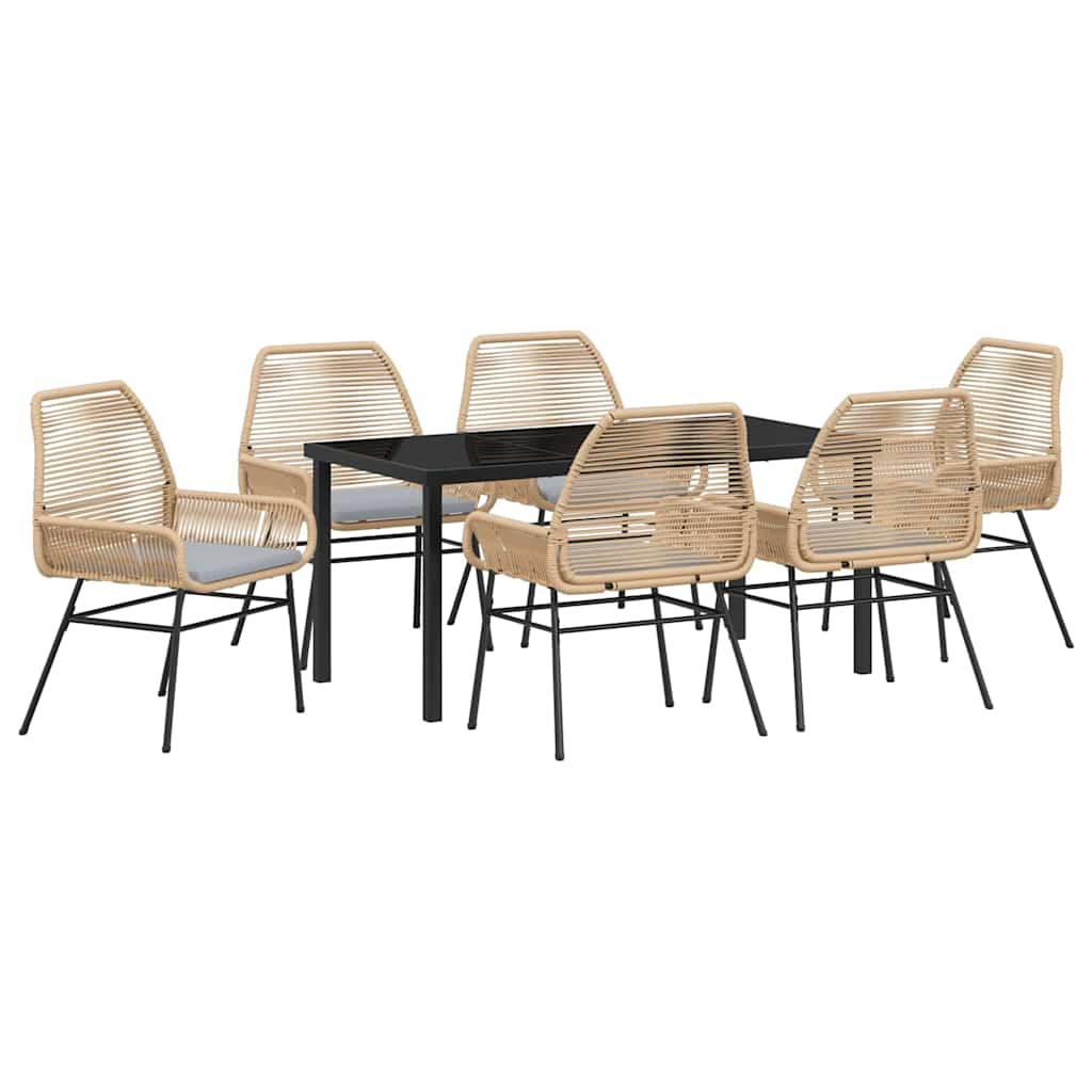 Tuin eettafelset met kussen 7 pcs Bruin poly rattan – afbeelding 2