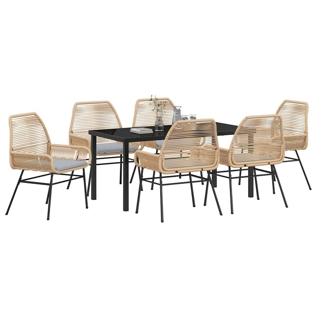 Tuin eettafelset met kussen 7 pcs Bruin poly rattan – afbeelding 3
