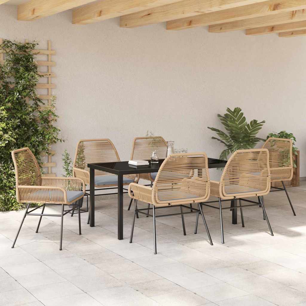 Tuin eettafelset met kussen 7 pcs Bruin poly rattan – afbeelding 4