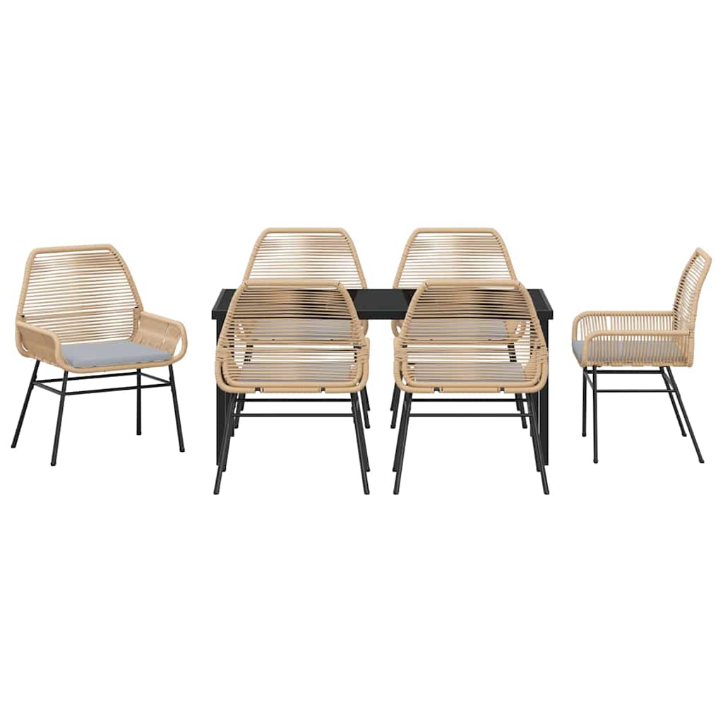 Tuin eettafelset met kussen 7 pcs Bruin poly rattan – afbeelding 7
