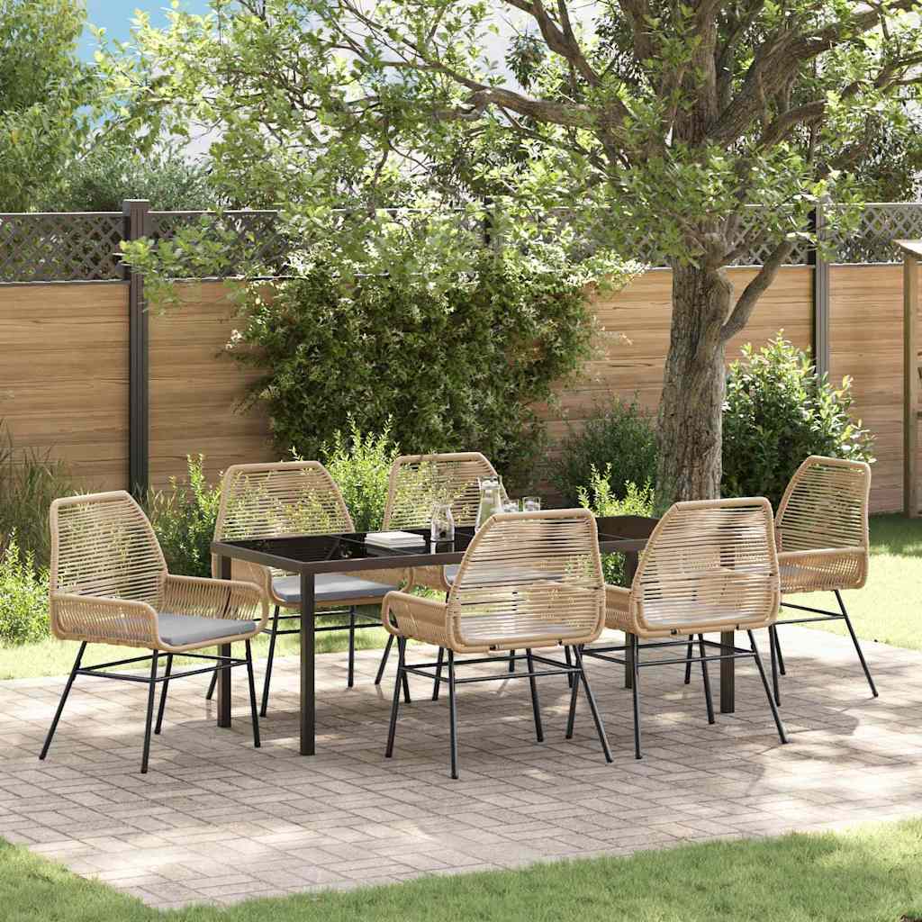 Tuin eettafelset met kussen 7 pcs Bruin poly rattan – afbeelding 1