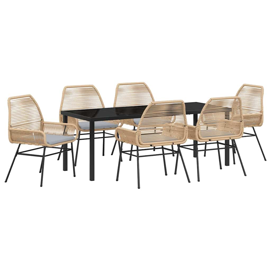 Tuin eettafelset met kussen 7 pcs Bruin poly rattan – afbeelding 2
