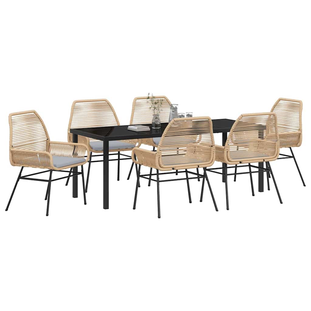 Tuin eettafelset met kussen 7 pcs Bruin poly rattan – afbeelding 3