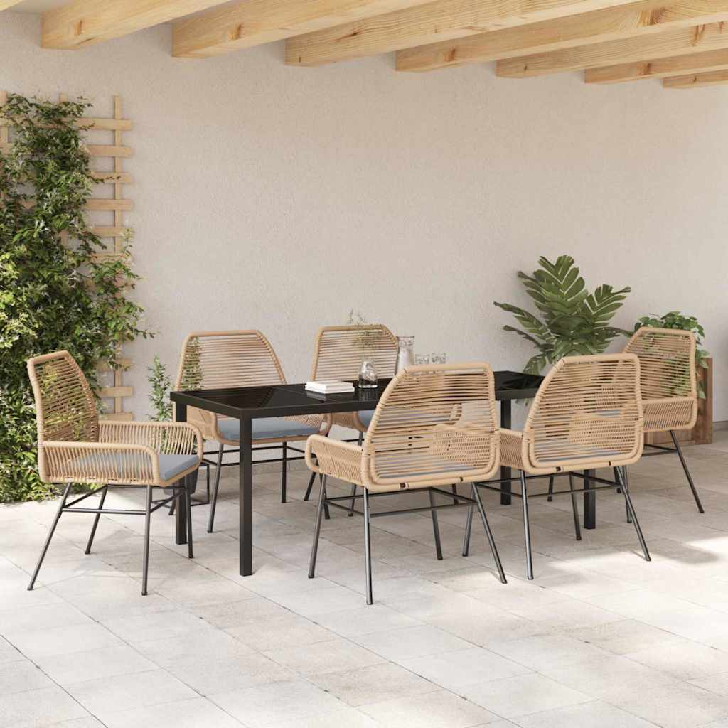 Tuin eettafelset met kussen 7 pcs Bruin poly rattan – afbeelding 4