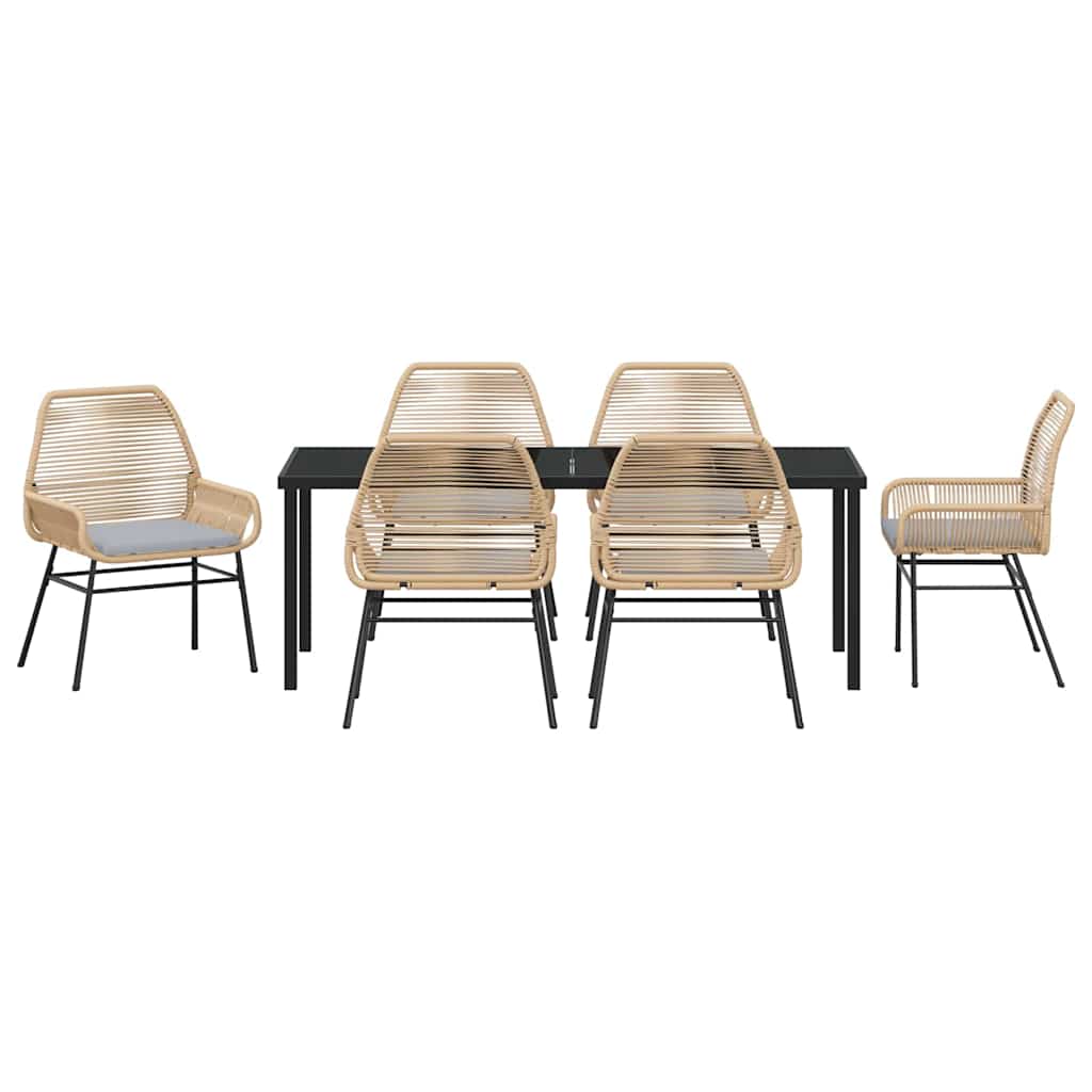 Tuin eettafelset met kussen 7 pcs Bruin poly rattan – afbeelding 7