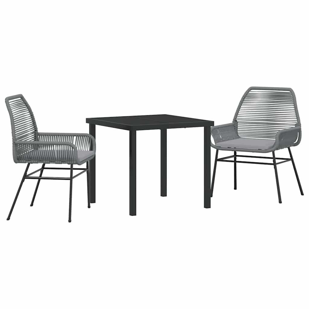 Tuin eettafelset met kussen 3 pcs Grijs poly rattan – afbeelding 2