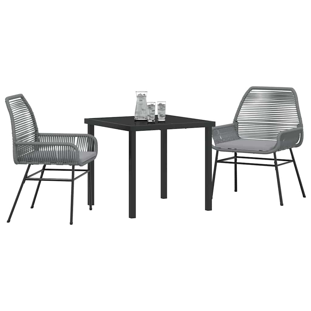 Tuin eettafelset met kussen 3 pcs Grijs poly rattan – afbeelding 3