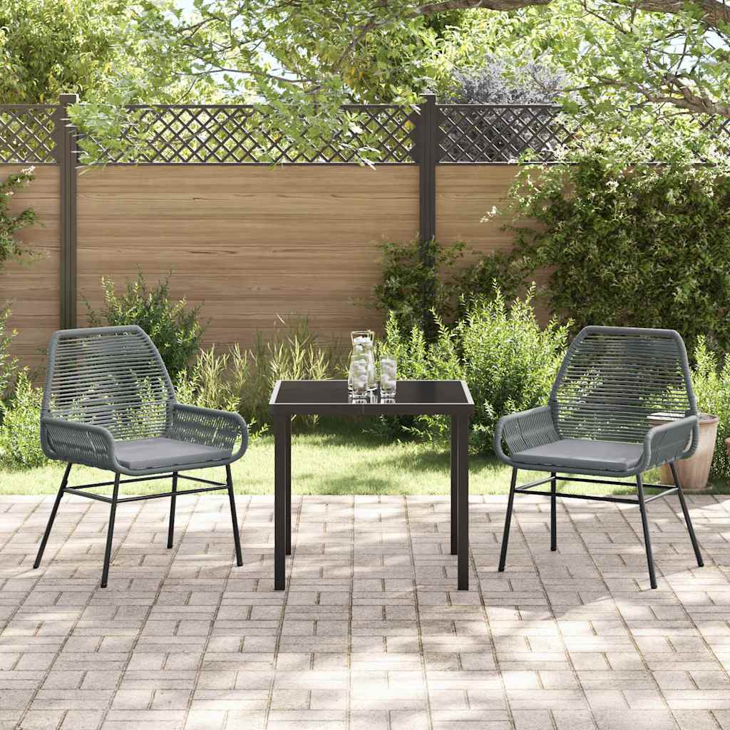 Tuin eettafelset met kussen 3 pcs Grijs poly rattan – afbeelding 4